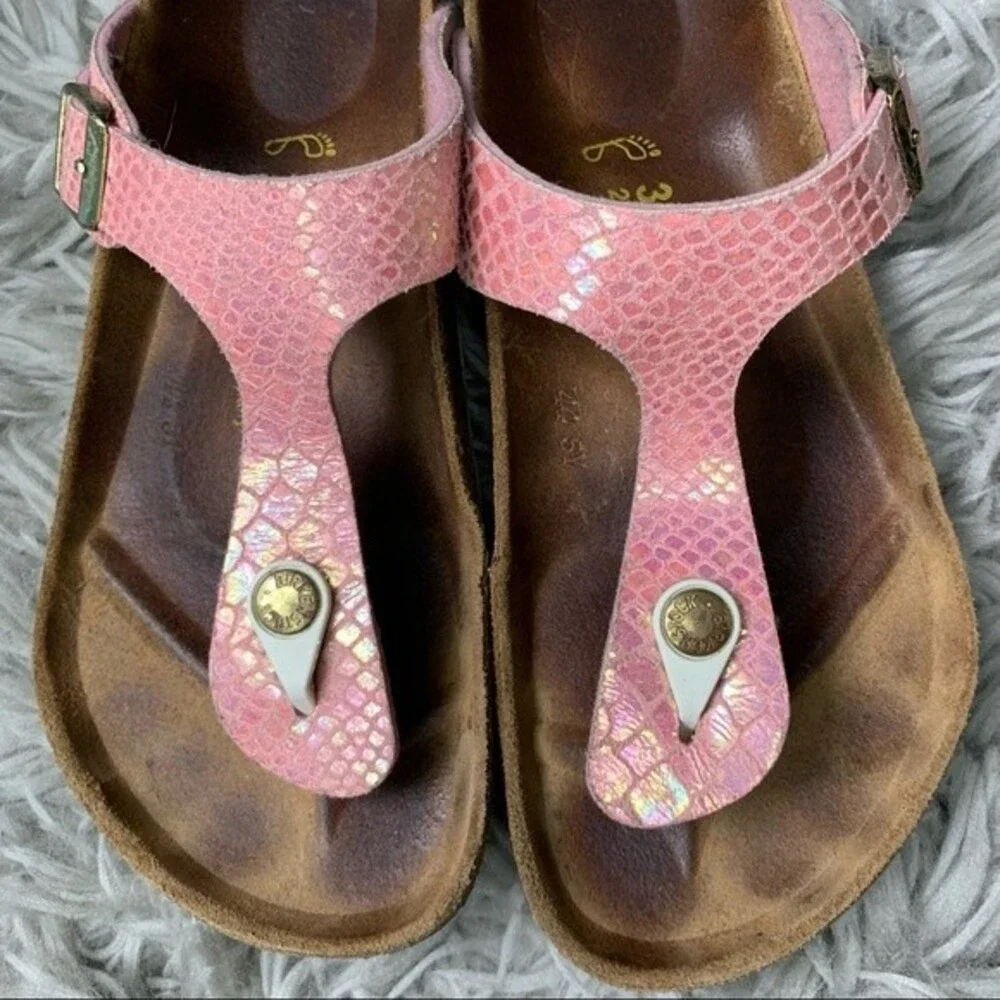 Birkenstock Gizeh Birko-Flor metallic pink sandal women’s shoe size 37 US 6 6.5